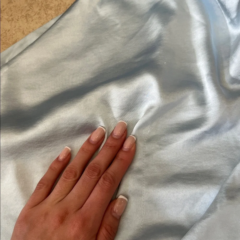 Baby Blue satin one shoulder open back long gown S wedding guest gala formal - Picture 15 of 15